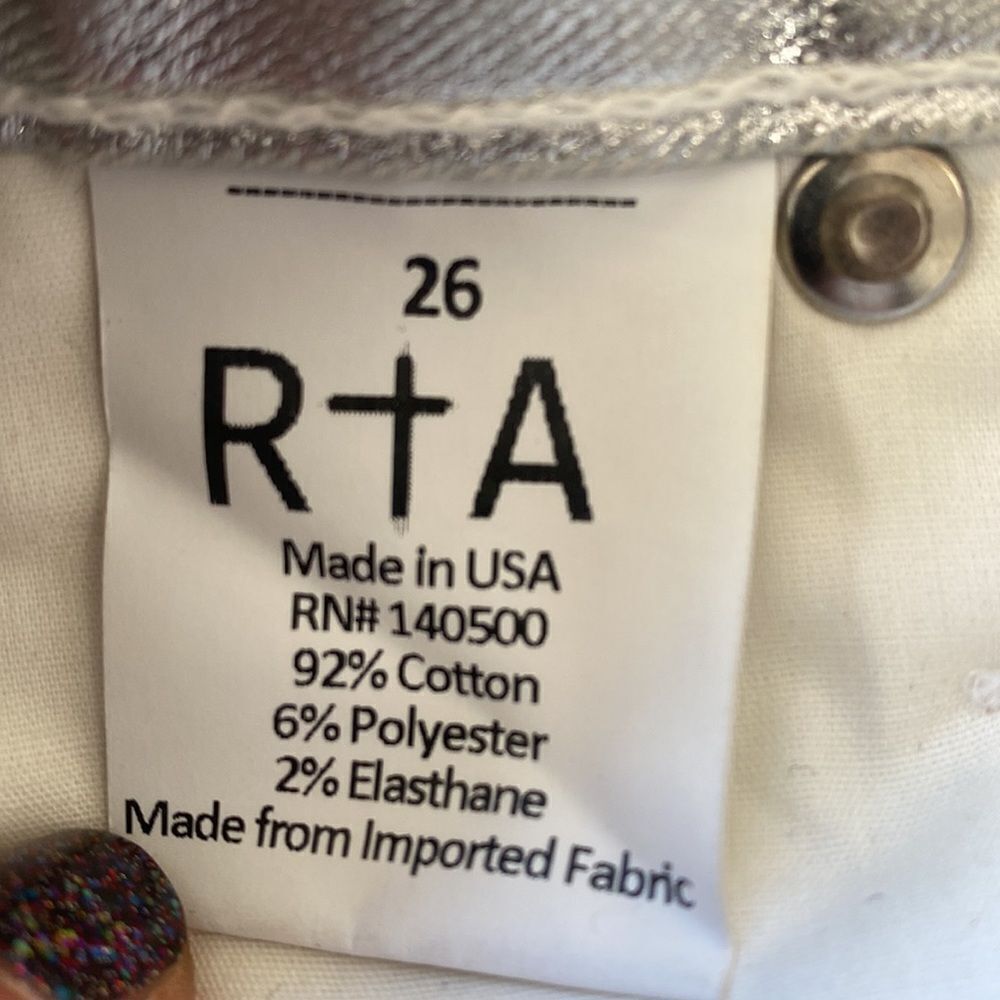 RtA Brand Women’s Silver Coated Denim Mid-rise Skinny Ankle Jean - Picture 5 of 5